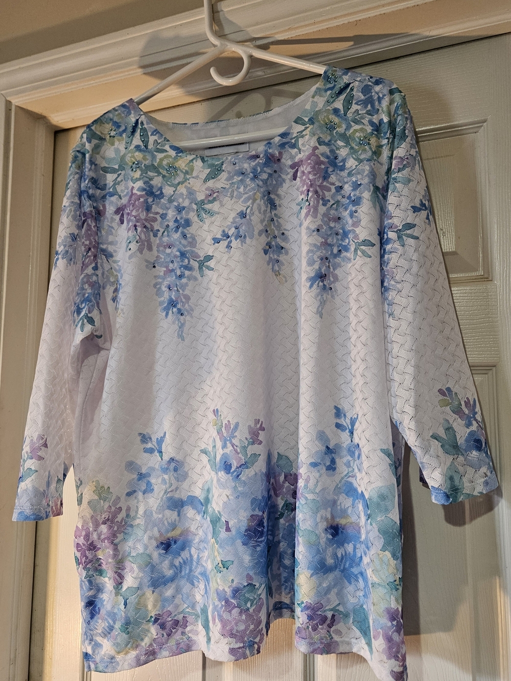 Alfred Dunner Women's Blouse Floral Print Delicate Bead Embellishments